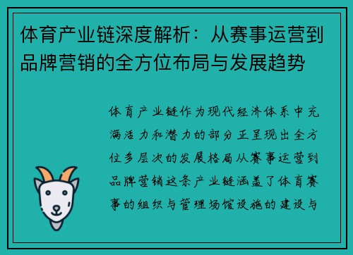 体育产业链深度解析：从赛事运营到品牌营销的全方位布局与发展趋势
