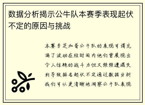 数据分析揭示公牛队本赛季表现起伏不定的原因与挑战